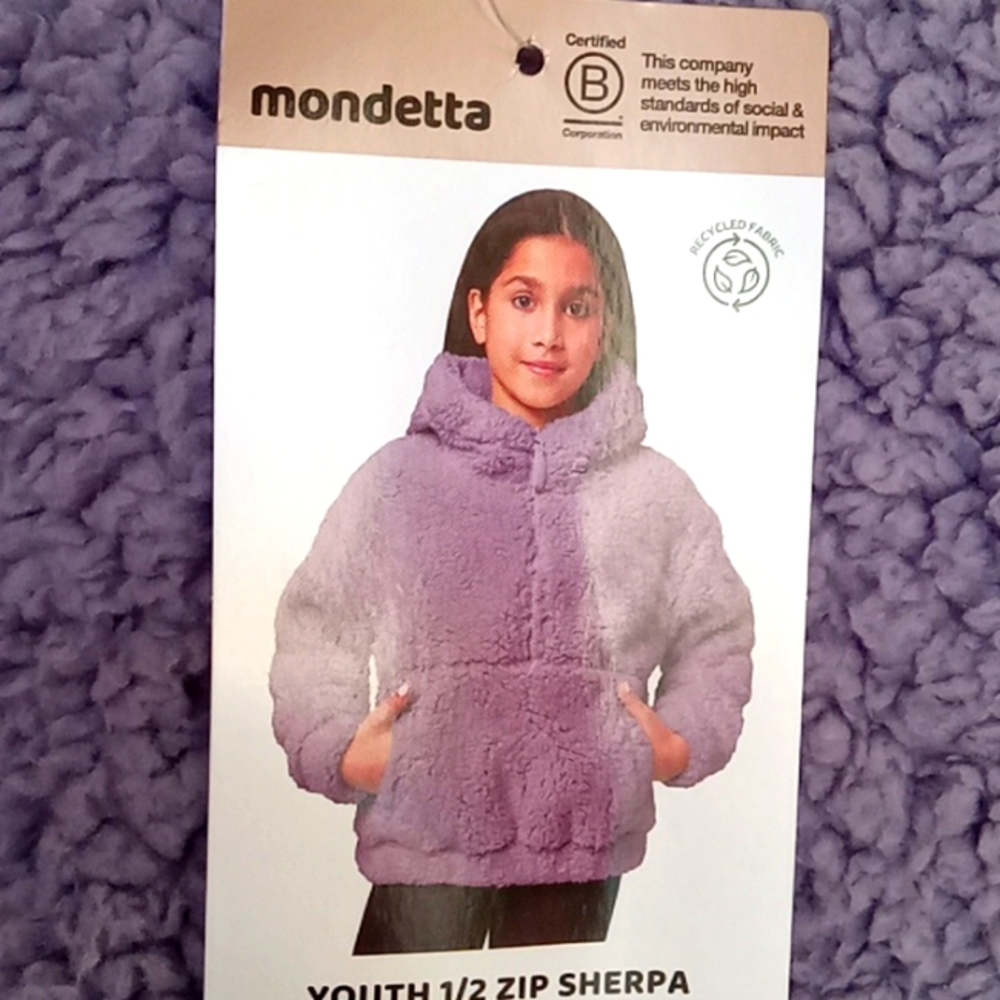 NWT  PURPLE YOUTH HALF ZIP SHERPA BY MONDETTA.  SIZE MEDIUM (10-12). - Picture 2 of 11